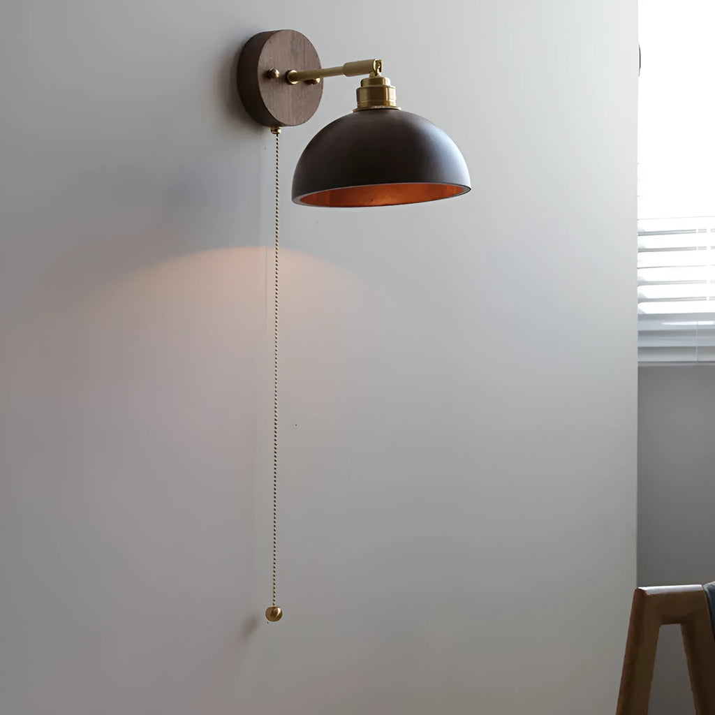 Inn Niche Nordic style wooden finish wall mounted bedside lamp with plug.