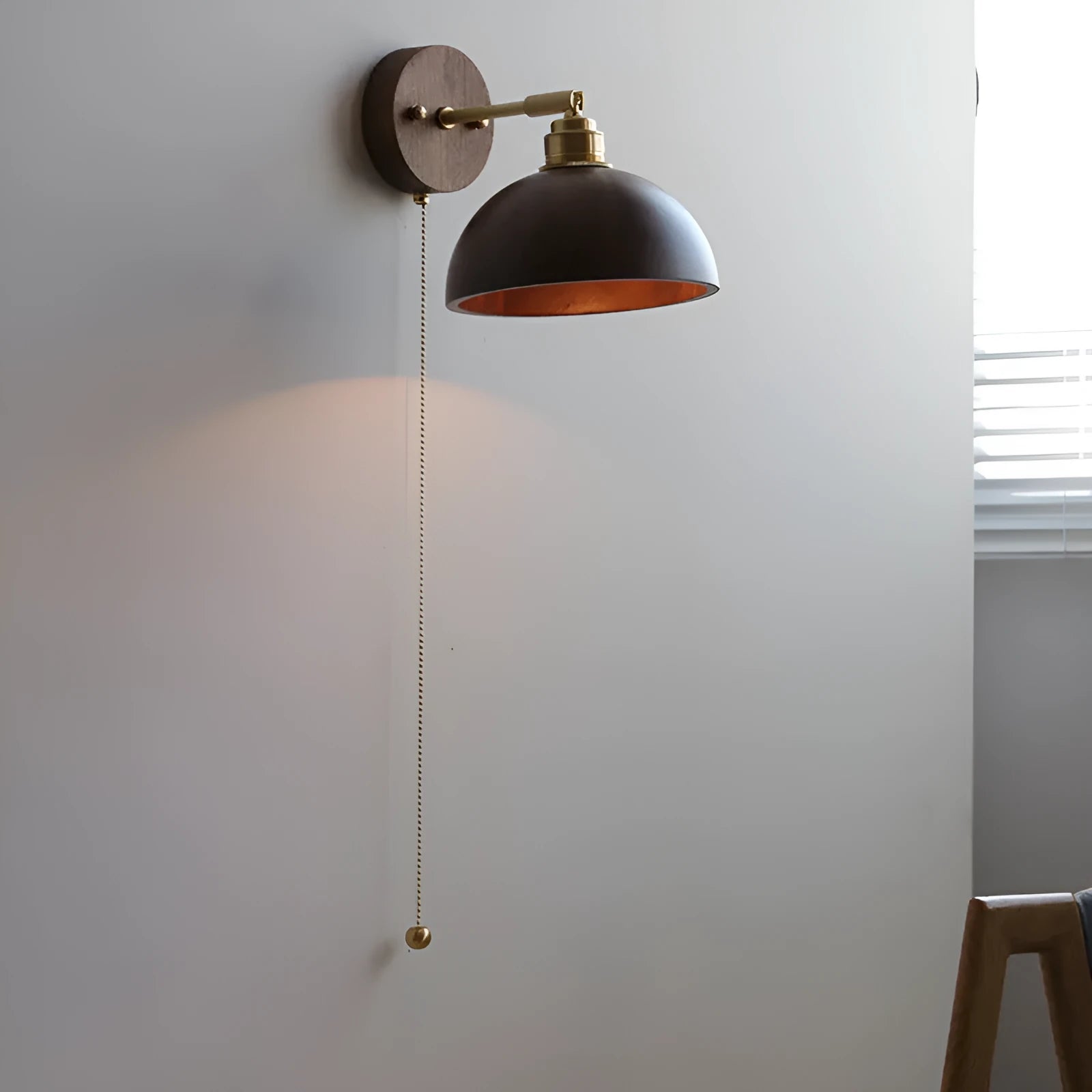 Inn Niche Nordic style wooden finish wall mounted bedside lamp with plug.