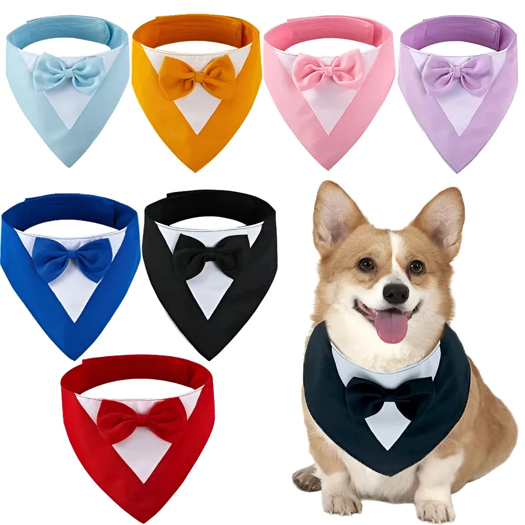Pet triangle bib bow saliva towel collar accessory for dogs and cats in multiple colours with adjustable fastening