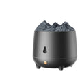 Volcano-shaped humidifier with flaming mountain design in white colour showing mist emission