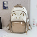 Cartoon design nylon backpack with curved shoulder straps shown in pink colour