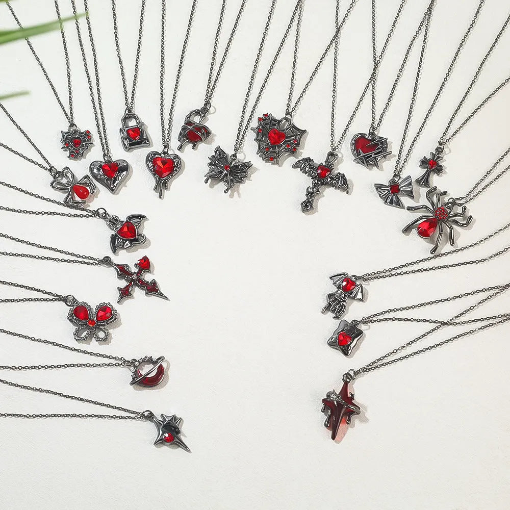 Electroplated gothic necklace with spider bat pendant on adjustable 45-50cm chain, showing intricate zinc alloy detailing
