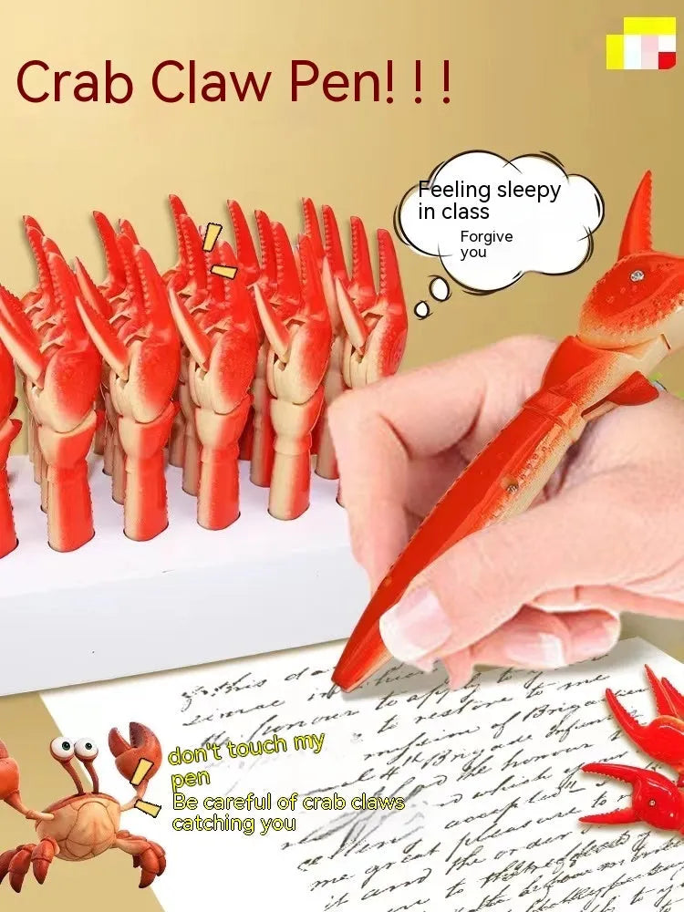 Crab-shaped clip ballpoint pen with pressing mechanism on a white background