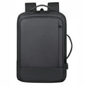 Black waterproof business backpack with 20-35L capacity and curved shoulder strap for commuting