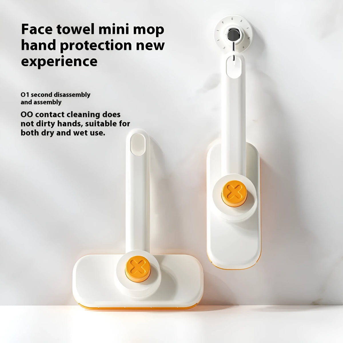 Rotatable washcloth mop cleaning brush in ABS, 15 x 5.5 x 19.5cm, grey or orange, with 50 replacement cloths