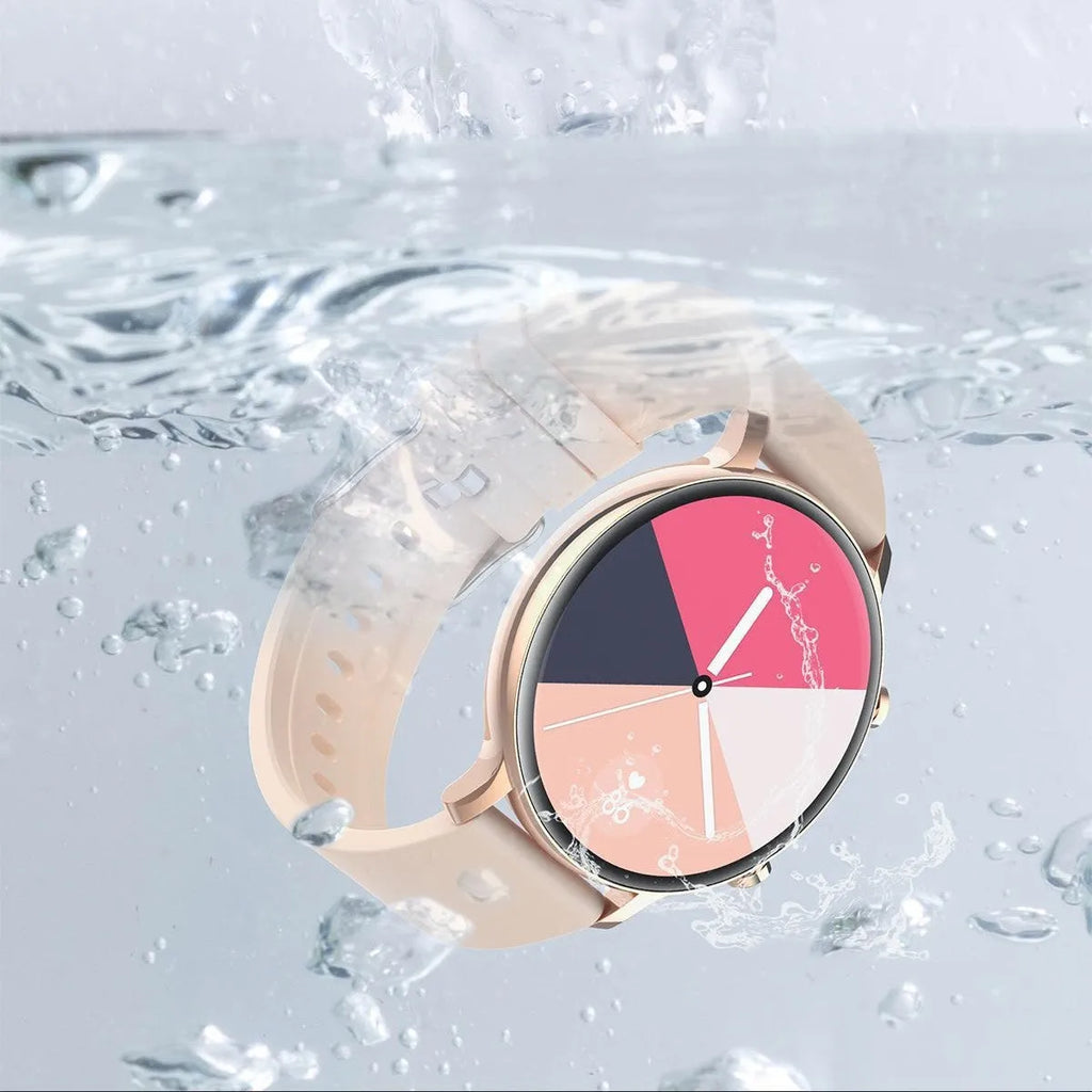Bluetooth smartwatch with stainless steel strap showing 240x240 screen displaying heart rate data