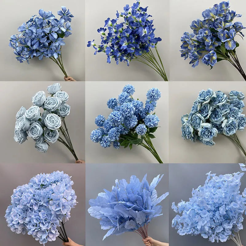 Blue silk flower bouquet with Campanula, Linglan, gradient Linglan and small wildflowers