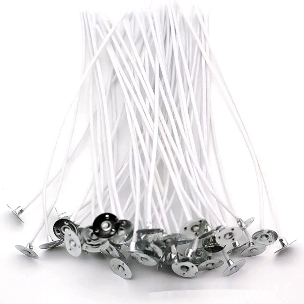 White cotton candle wicks in 2.6cm, 6cm, and 8cm lengths for DIY candle making