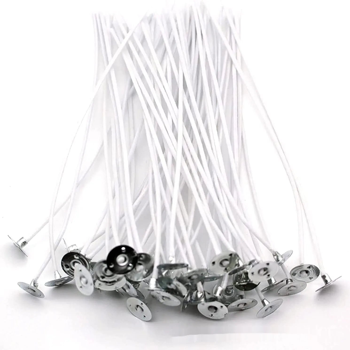 White cotton candle wicks in 2.6cm, 6cm, and 8cm lengths for DIY candle making