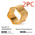 Stainless steel wide surface wave ring with geometric pattern and electroplated finish