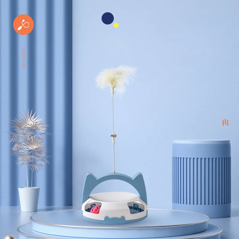 Bite-resistant cat toy with a coloured spinning ball on a flexible plastic wand.
