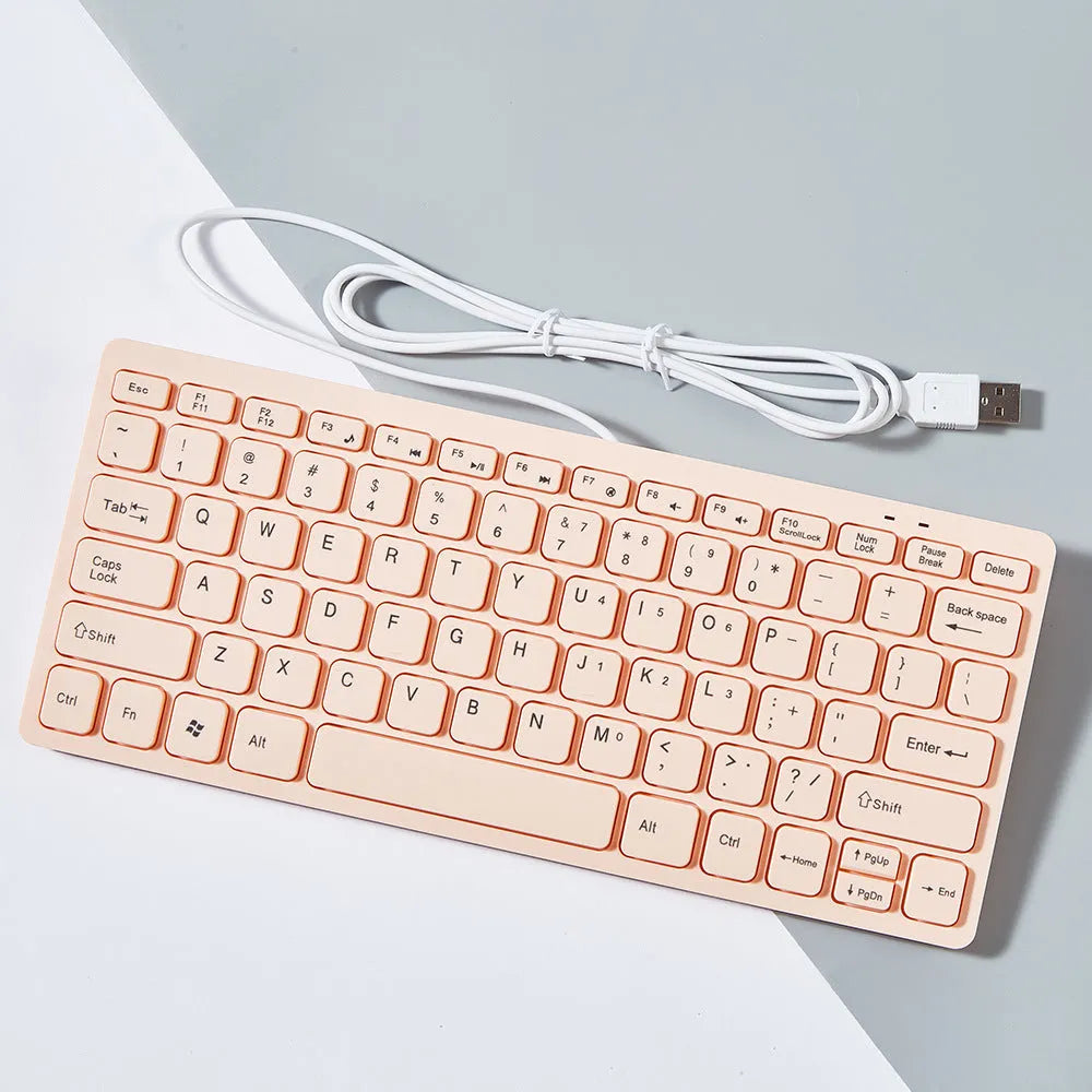 USB wired mini keyboard measuring 280x125mm with 1.3m cable in black, white, pink or blue colour options