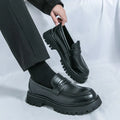 Men's chunky platform leather shoes in black with PU upper, rubber sole, round toe, low tube, sizes 38-46