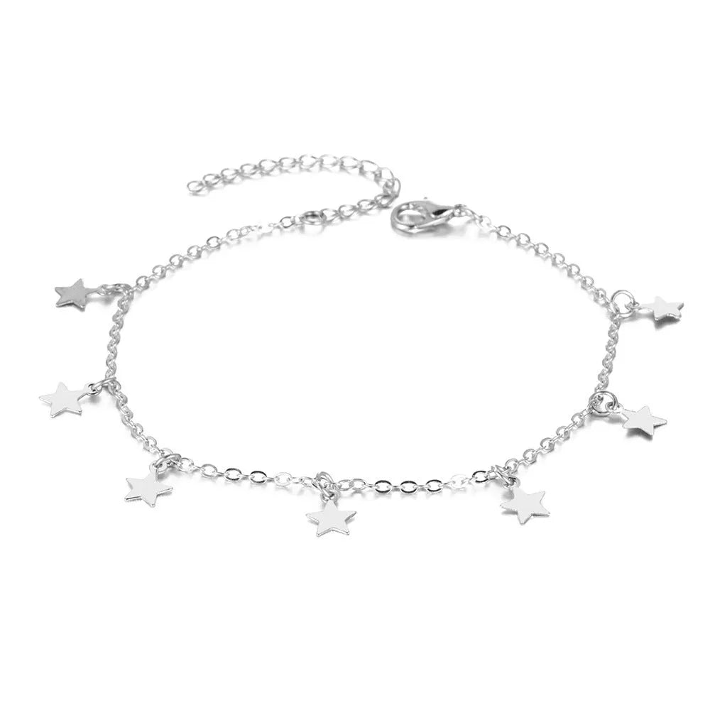 Simple star fashion anklet in gold or silver electroplated alloy, women's geometric ankle jewellery, individually packed
