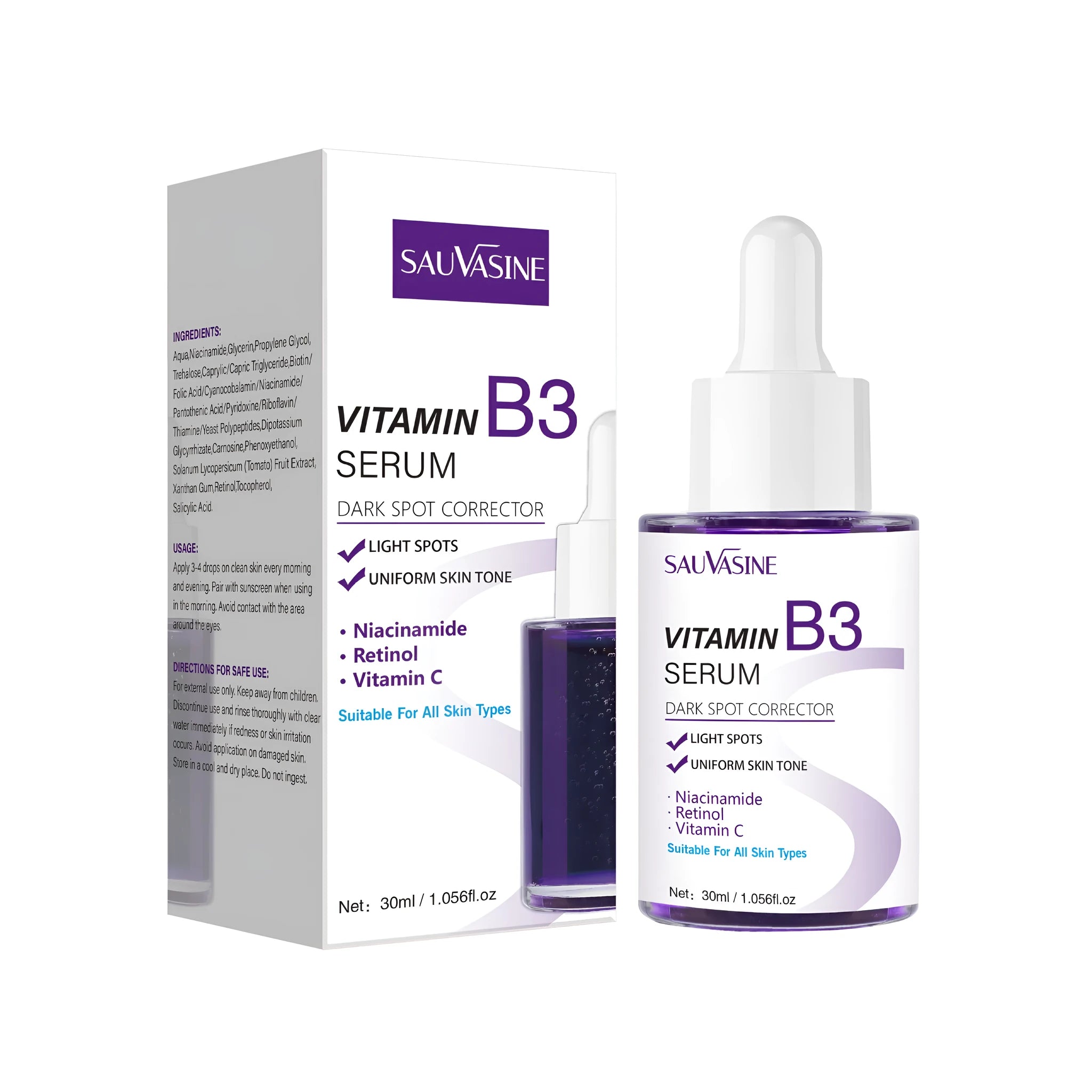 30ml bottle of vitamin B3 facial essence for nourishing and firming skin care.