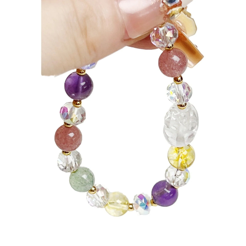 Handcrafted multicolour crystal bracelet featuring a detailed nine-tailed fox charm.