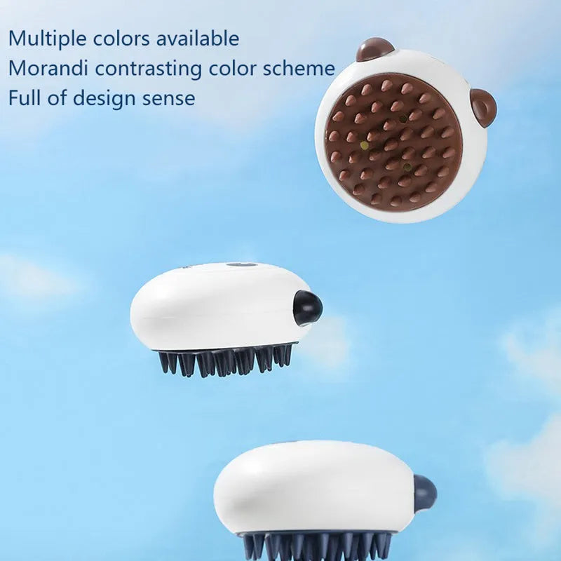 Panda-shaped silicone pet shower brush with soft bristles for cats and dogs.