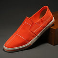 Men's low-top slip-on canvas shoes in various colours with round toe and vulcanised rubber sole