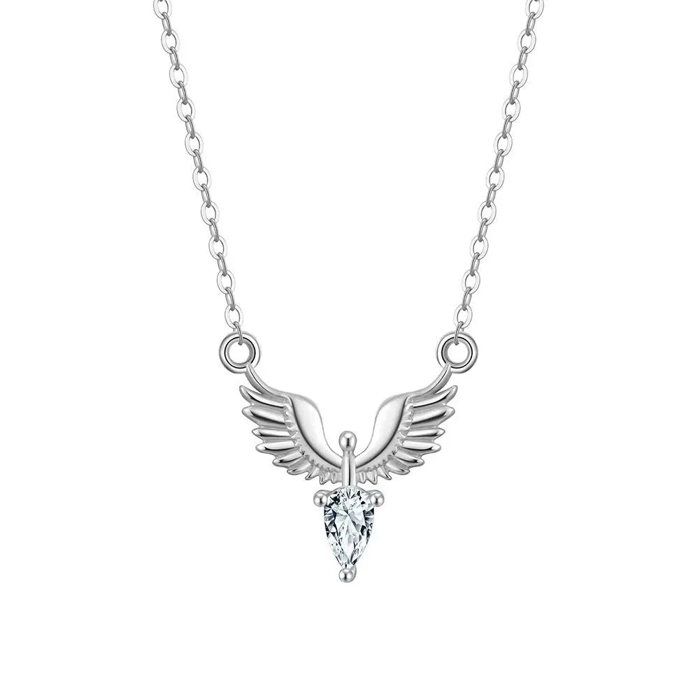 Adjustable sterling silver eagle necklace with O-ring chain in white gold or yellow gold finish