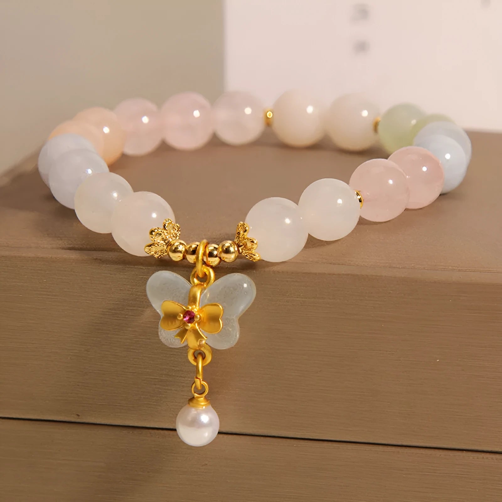 Women's crystal bracelet with colourful morganite butterfly pendant jewellery