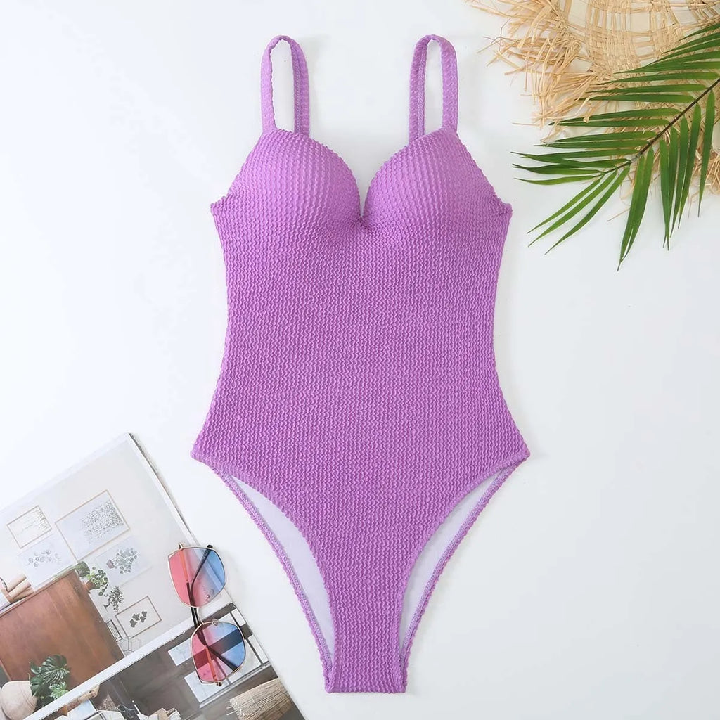 Women's one-piece swimsuit with sunken stripe pattern in black, sizes S to XL, for swimming and wading