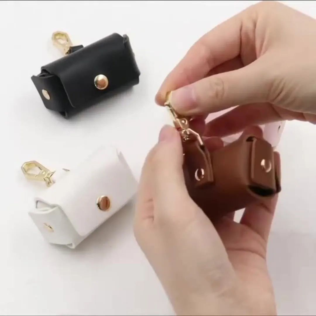 Leather ring storage bag in solid colour, 57x25x35mm hard leather box for rings, available in dark brown, white, pink, and black.