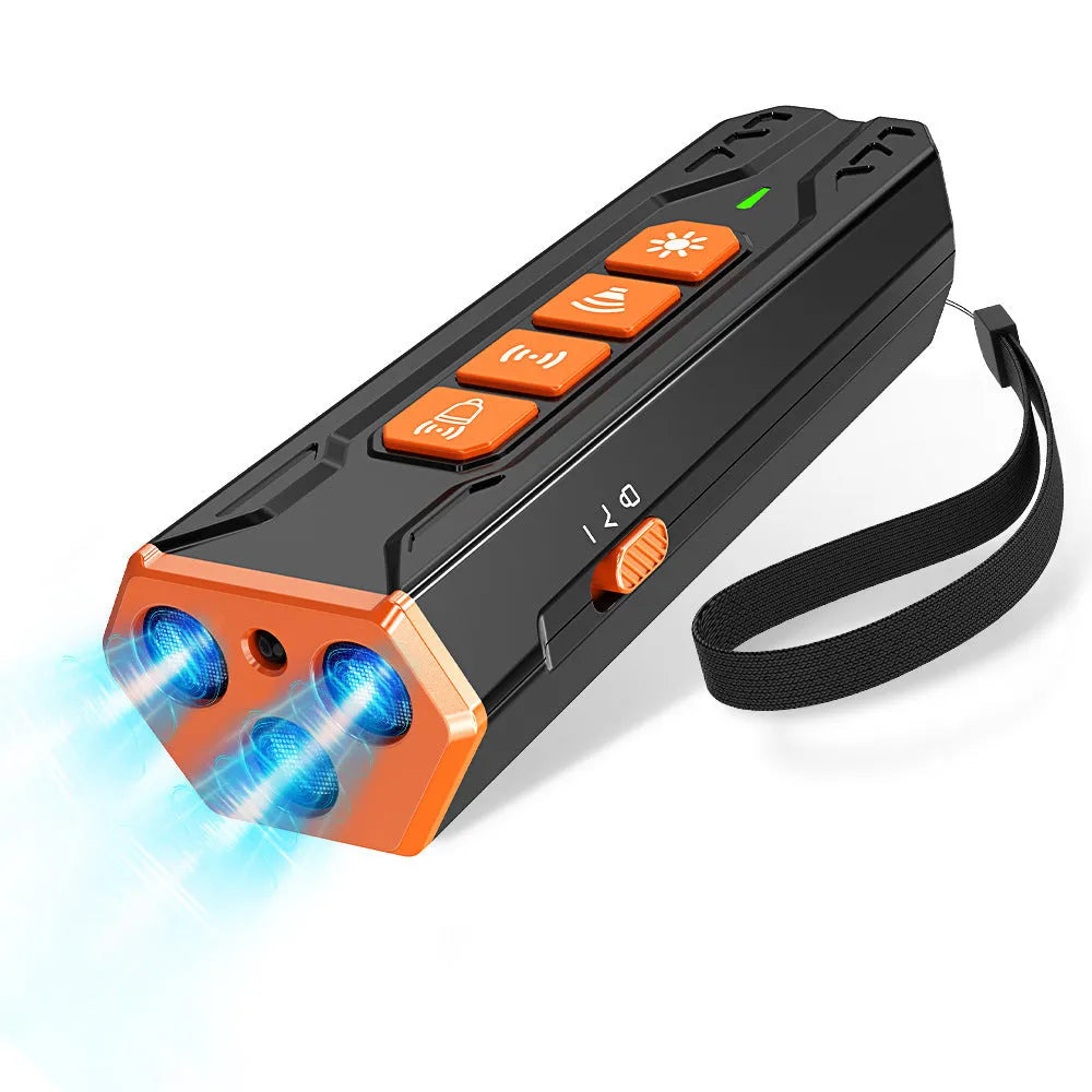 Creative Home Lighting three-head ultrasonic dog trainer showing grey-orange colour option with three emitters