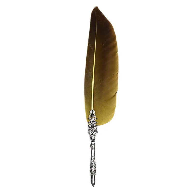 Vintage-style feather dip pen with metallic finish in choice of 10 colours for calligraphy writing