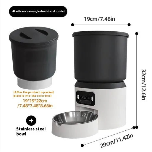 4L smart pet feeder with programmable timer and optional camera for remote monitoring of cats and dogs