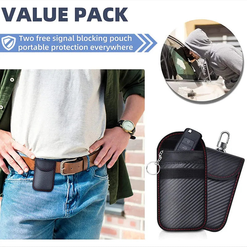Carbon fibre RFID shielding box and two key cases with nano blocking lining for card protection