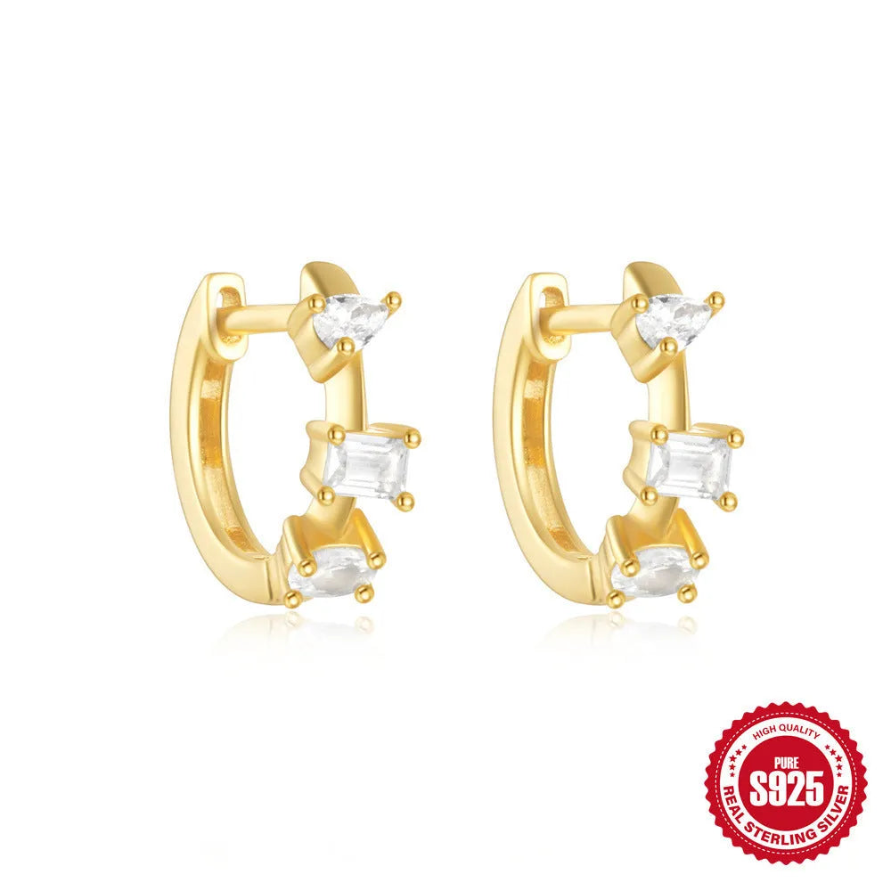 Sterling silver geometric stud earrings with round circle design, S925 silver with electroplated finish