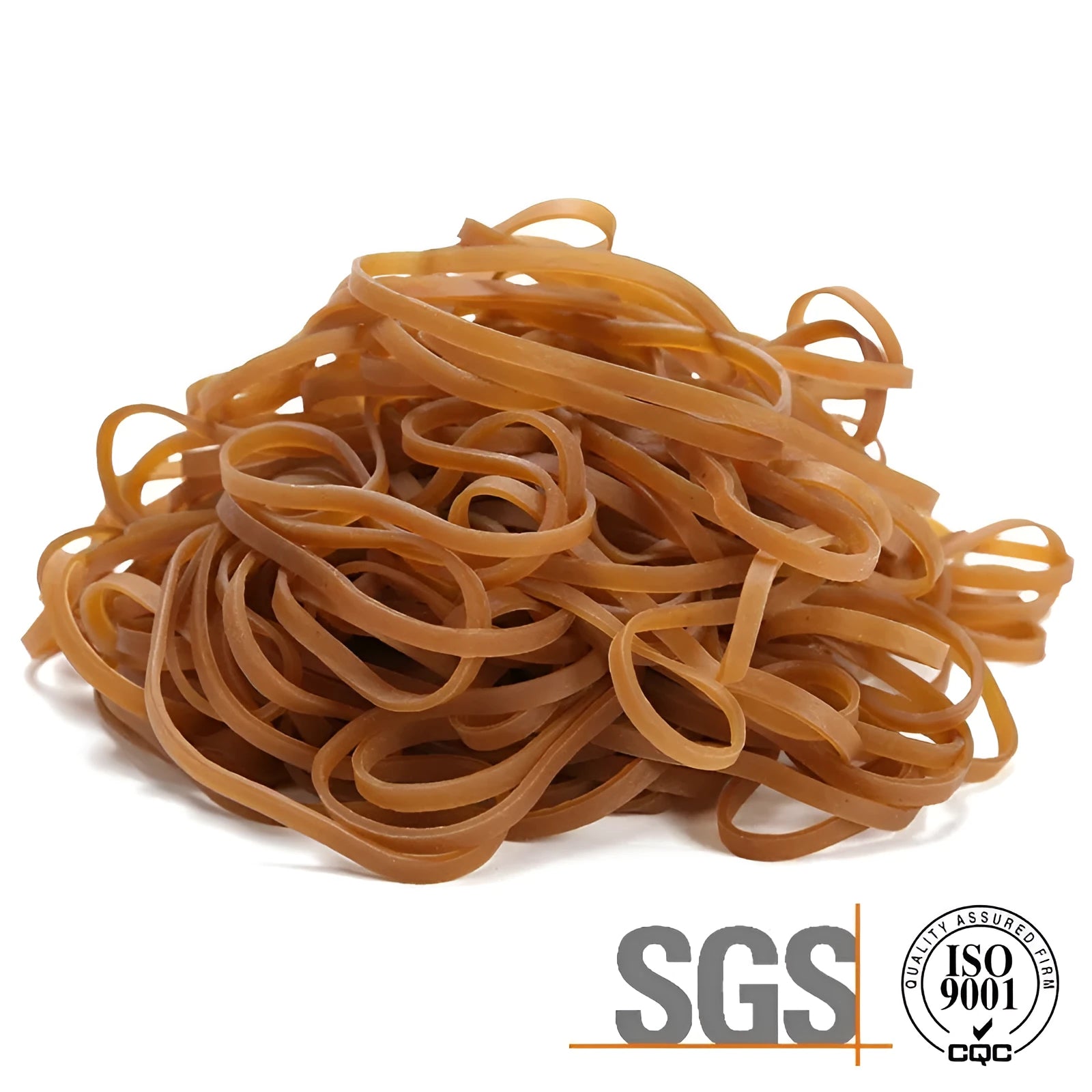 Natural rubber circular elastic bands in natural tan colour, supplied in 500g bag for sustainable bundling