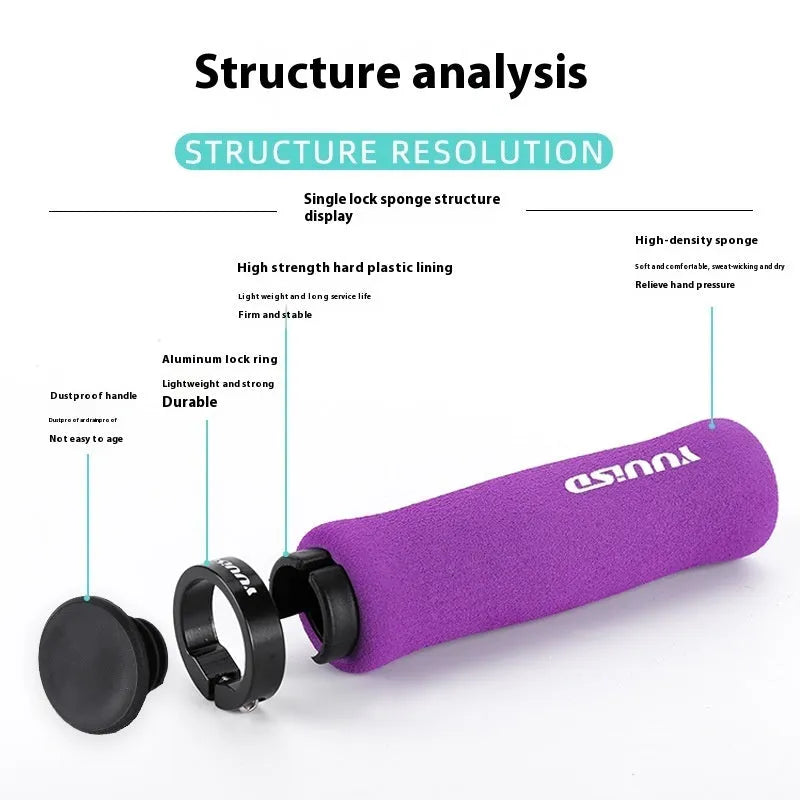 Mountain bike sponge handle cover set in black, purple or biange colours with ultra-light 41g weight