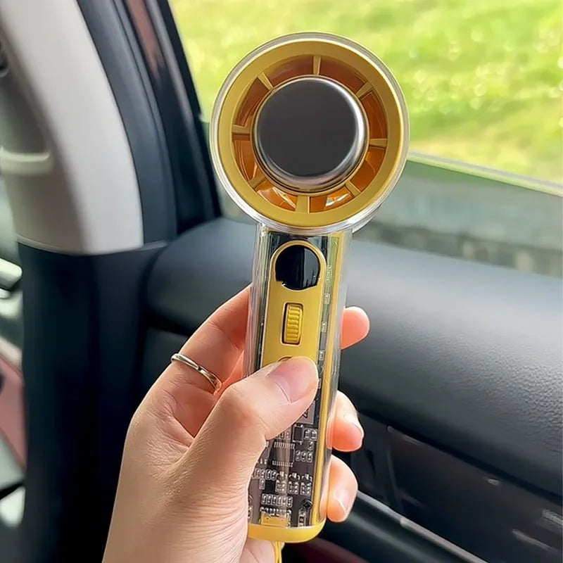 Portable handheld fan with refrigeration function in black, white or yellow, measuring 60x61x155mm