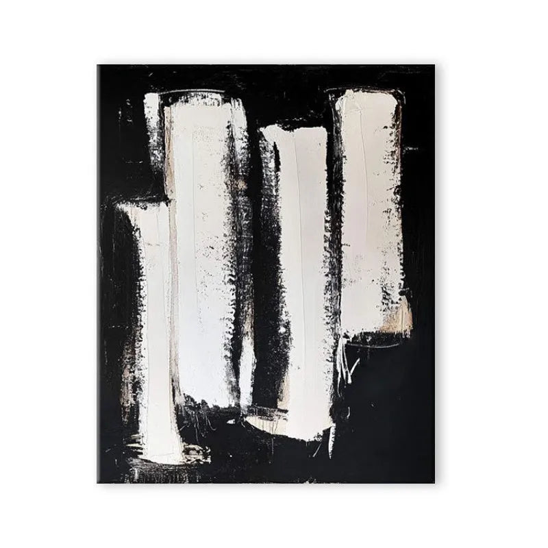 Black and white hand-painted abstract oil painting on rolled frameless canvas for home wall decor