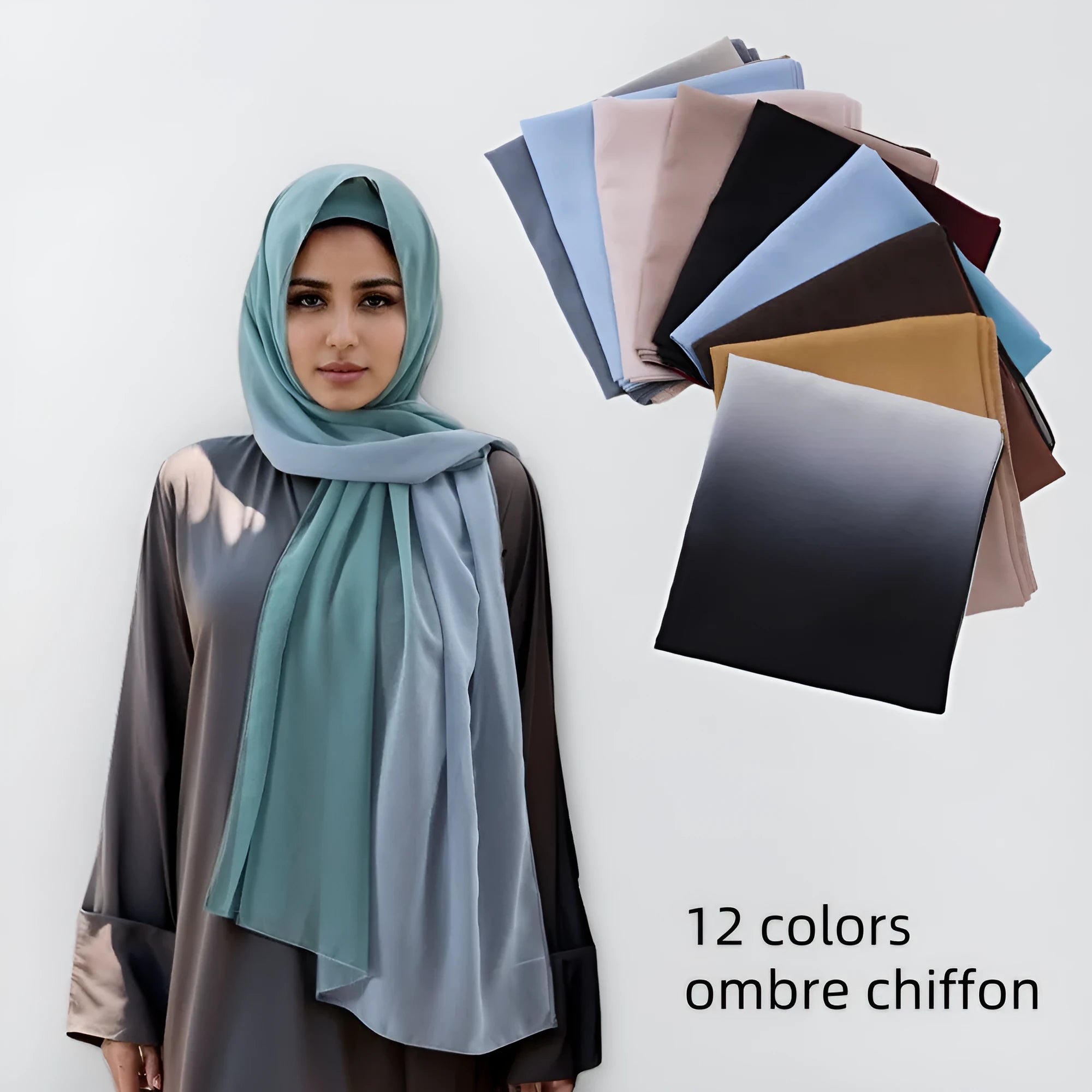 Extra-long chiffon summer scarf draped showing textured surface and multiple colour options