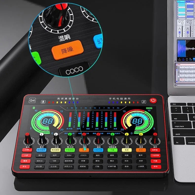 Singing Professional G4 sound card set with LCD display, 10 tuning knobs, and included microphone