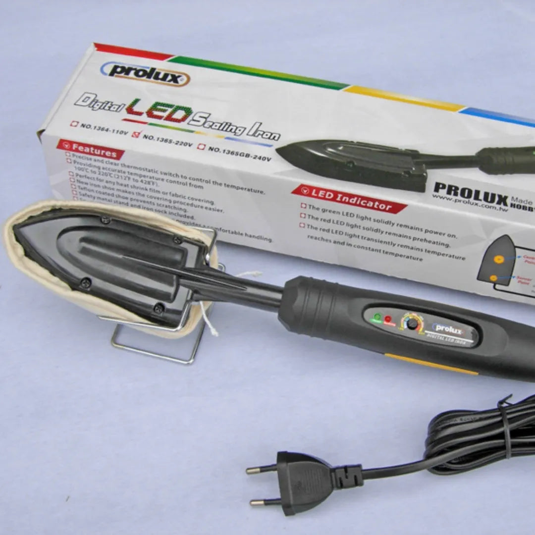 Electronic temperature control hot iron with PTFE-coated plates, TPR handle, adjustable 100-220°C display, and heat-resistant bracket