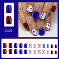 Short glossy nail stickers with strawberry and cherry patterns for Independence Day, 24-piece set