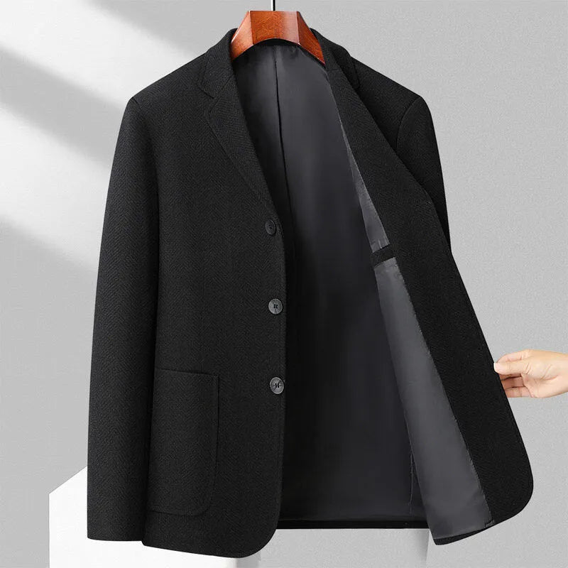 Men's loose woolen coat in black, khaki, gray, or dark blue, sizes 170-195 cm, for spring and autumn casual wear
