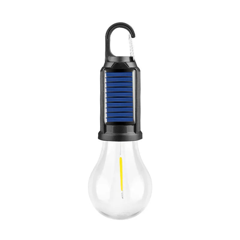 Five solar-powered outdoor lantern-style light bulbs with warm LED illumination