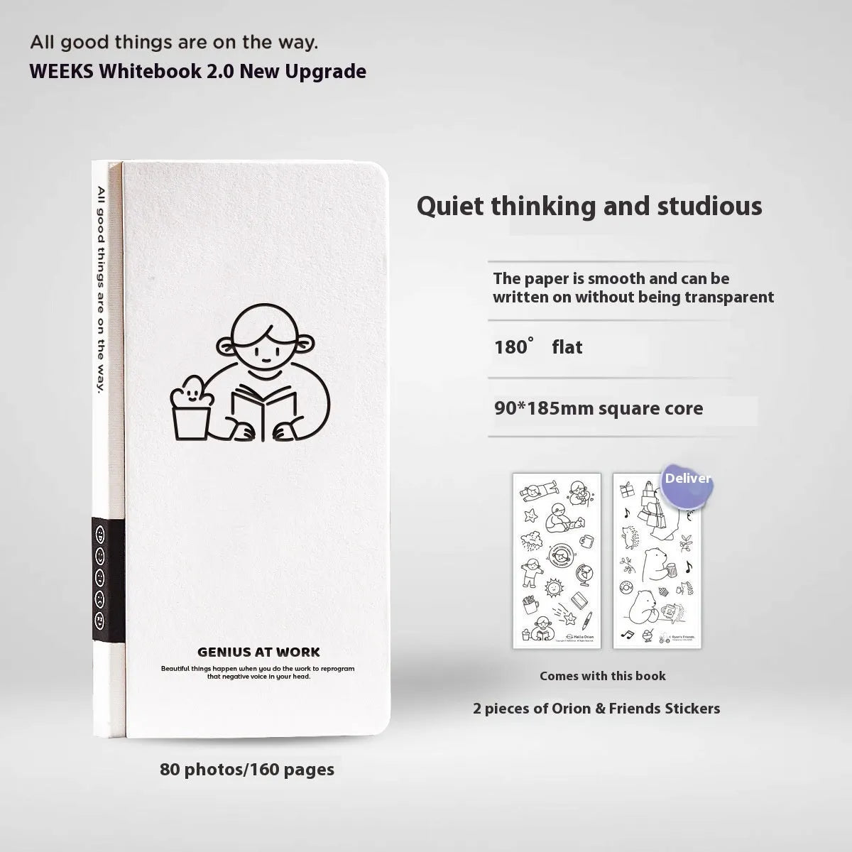 A5 plaid grid notebook with paper cover showing 5mm grey grid on white paper, includes decorative stickers