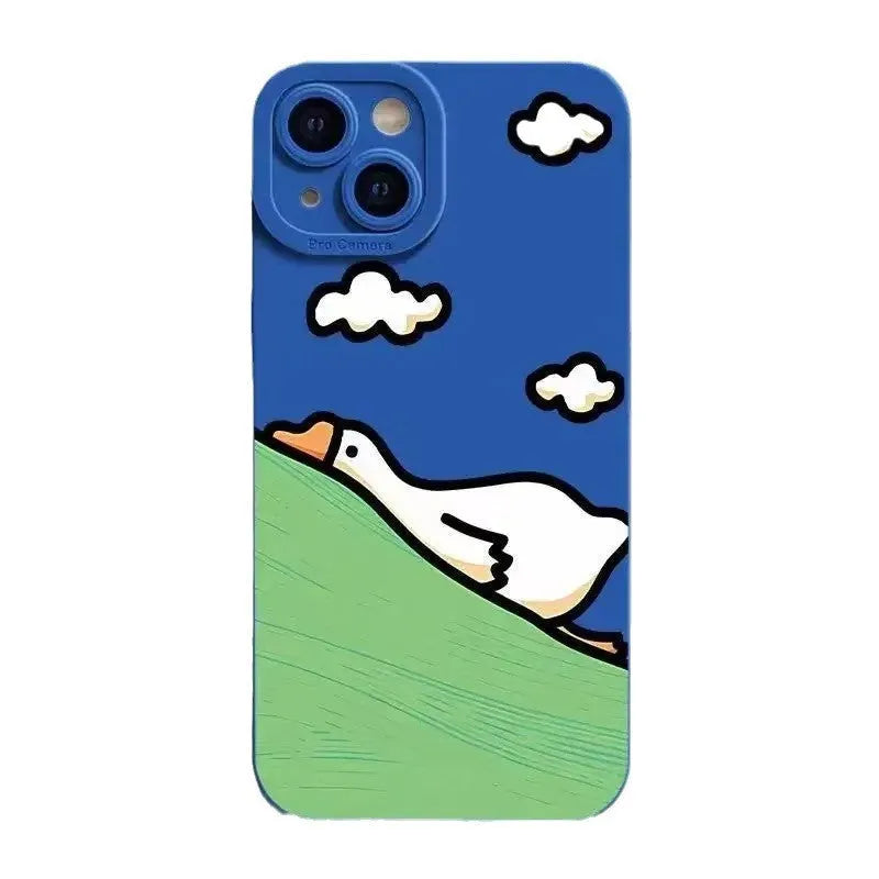 Cartoon duck design silicone phone case for Apple iPhone in black, white or blue colour options