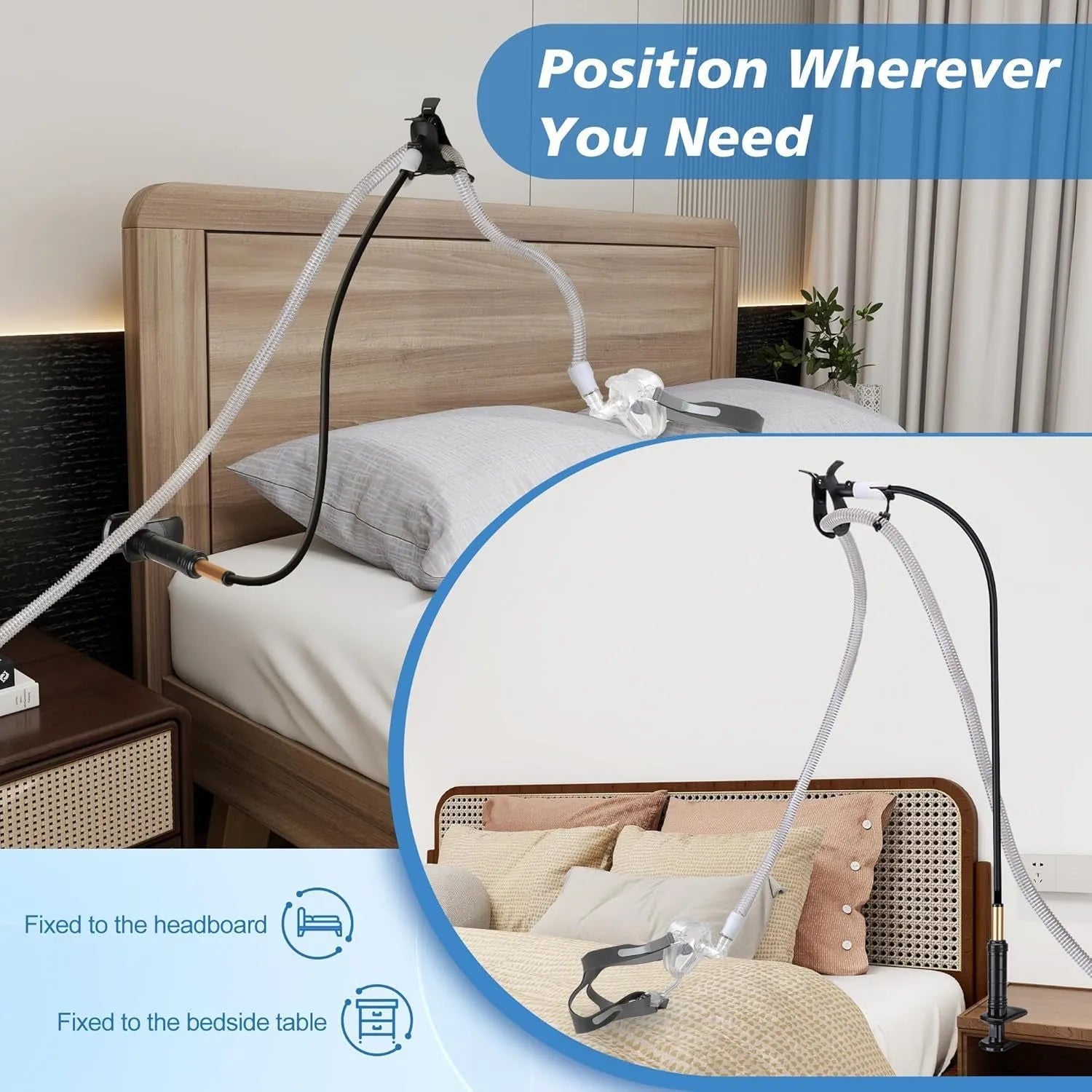 95cm aluminium alloy ventilator hose bracket in black or white for bedside medical equipment mounting
