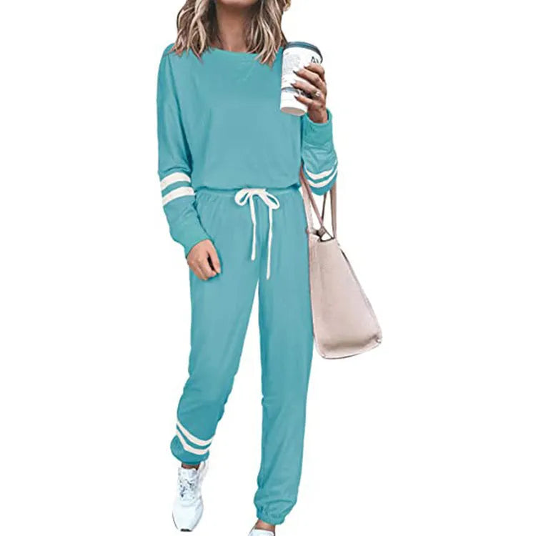 Women's loose-fitting casual suit set in solid colour with top and pants, available in plus sizes