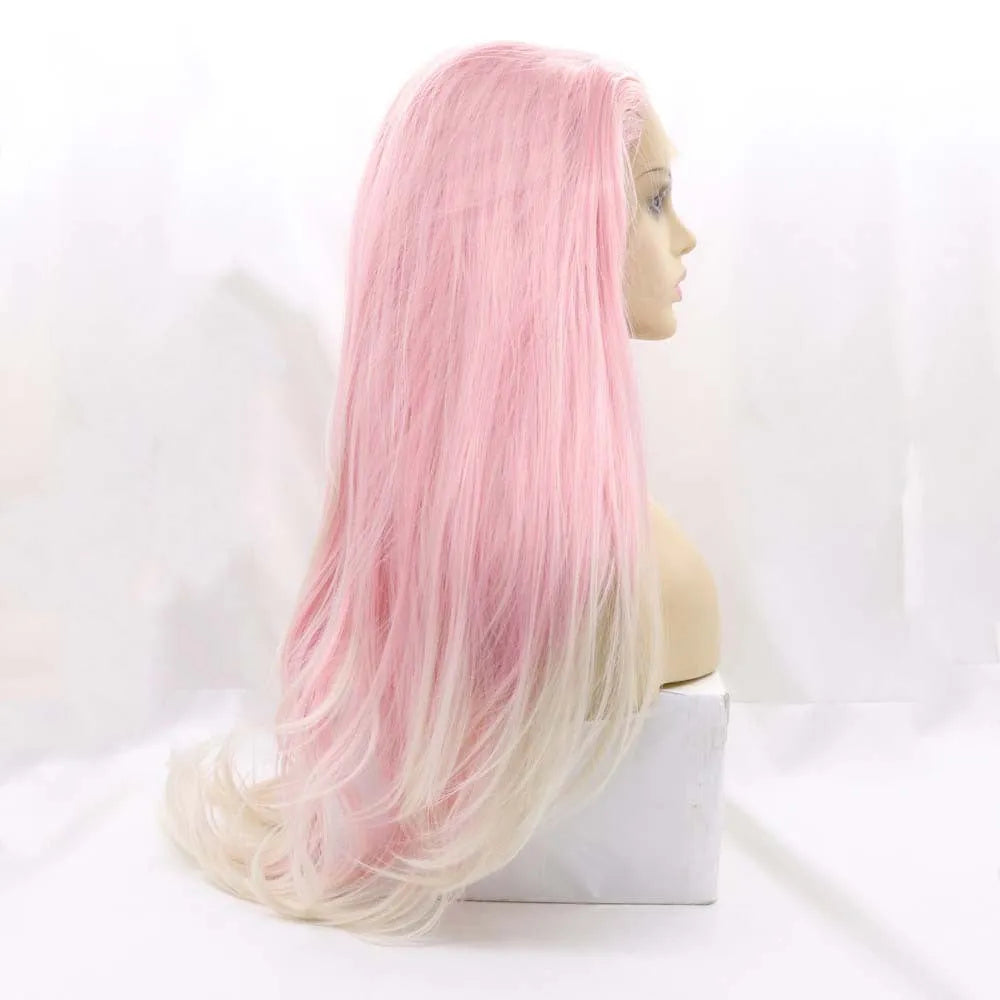 Pink gradient big wave fluffy fashion wig for ladies with curly synthetic hair