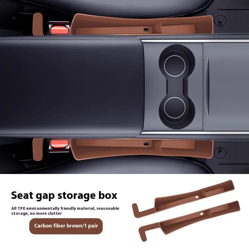 Pair of TPE car seat gap storage boxes, 39.5x5.9x8.5cm, in black, red, beige, or dark brown