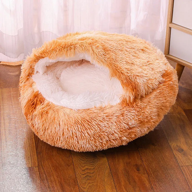Waterproof indoor dog kennel with warm room in a semi-surrounded design, shown in a gradient colour.