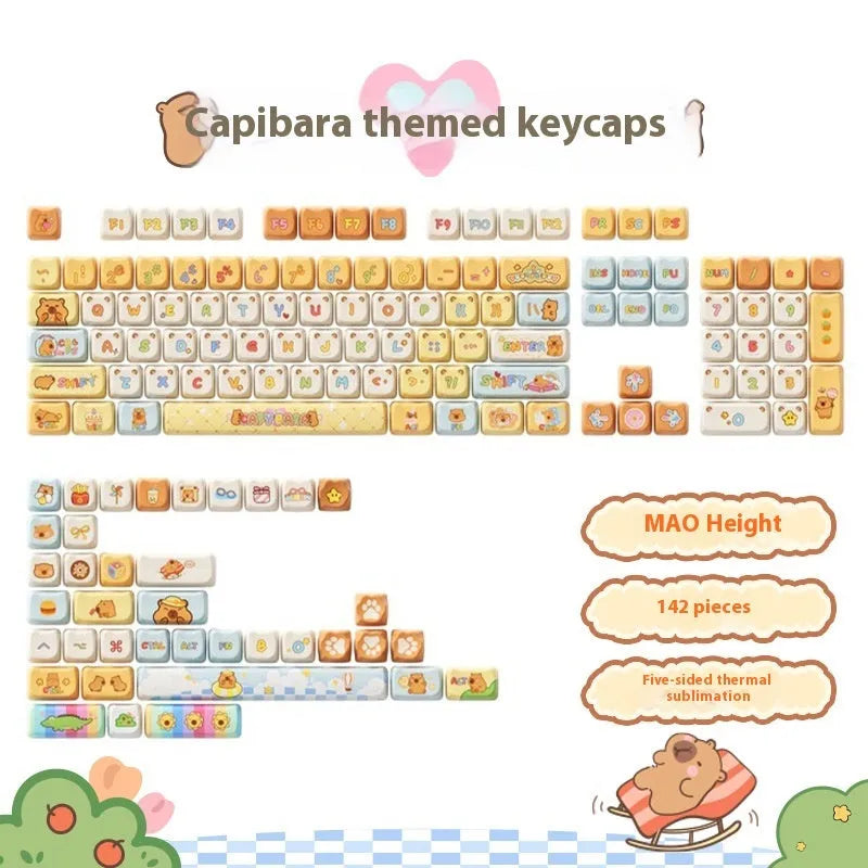 Sublimation cute cartoon pig party theme keycap full set with 138-142 keys on a mechanical keyboard
