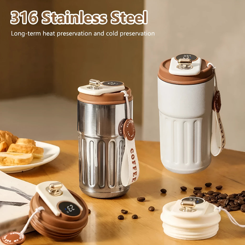 450ml smart digital thermal bottle with temperature display and handle in stainless steel